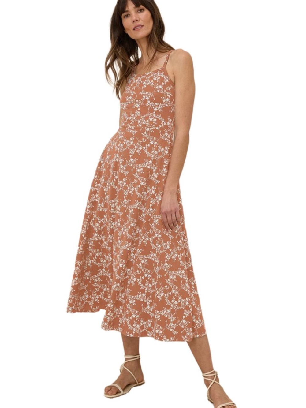 Pact Fit and Flare Midi Dress Original Length Light Rust Floral
